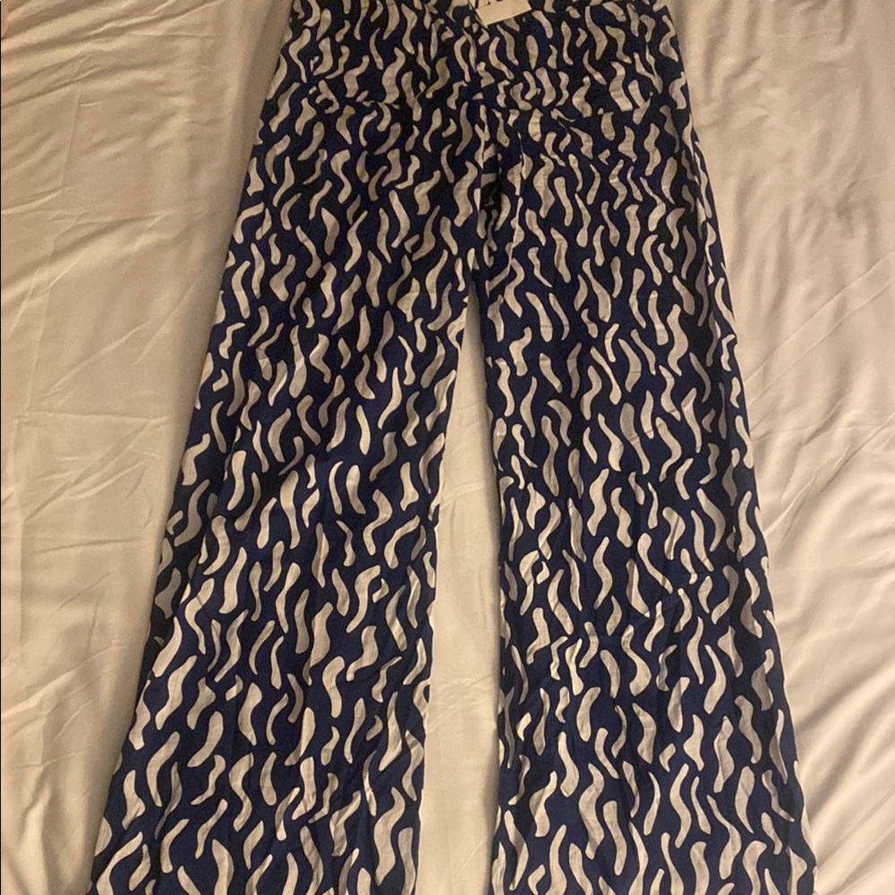 Stylish Blue and White Patterned Pants